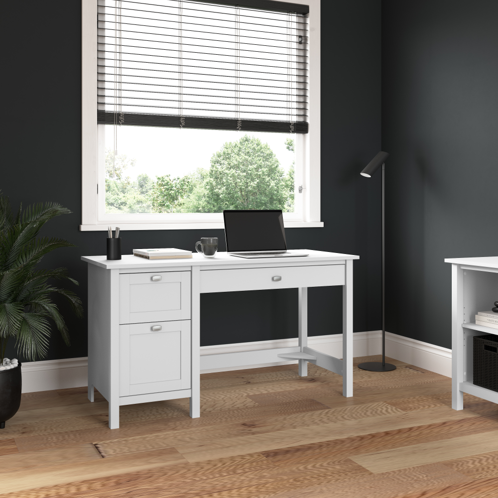 Shop Bush Furniture Broadview 54W Computer Desk with Drawers, Image 02, BDD254WH-03, #color_pure white