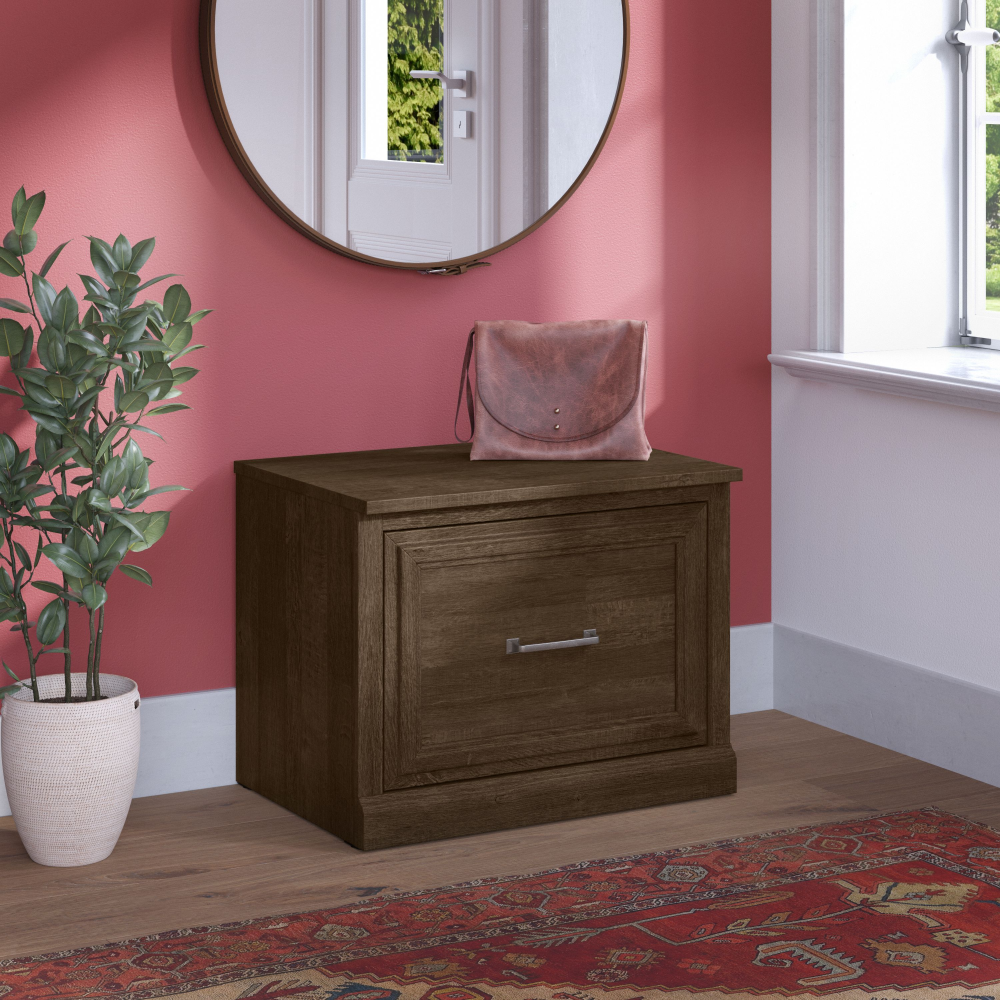 Shop Bush Furniture Woodland 24W Small Shoe Bench with Drawer, Image 02, WDS124ABR-03, #color_ash brown
