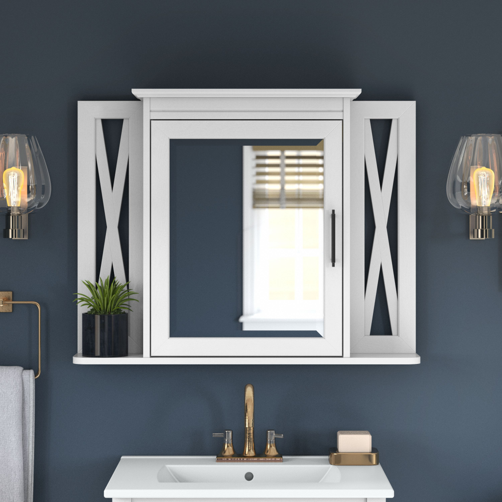 Shop Bush Furniture Key West Bathroom Medicine Cabinet with Mirror, Image 02, KWWS132WAS-03, #color_white ash
