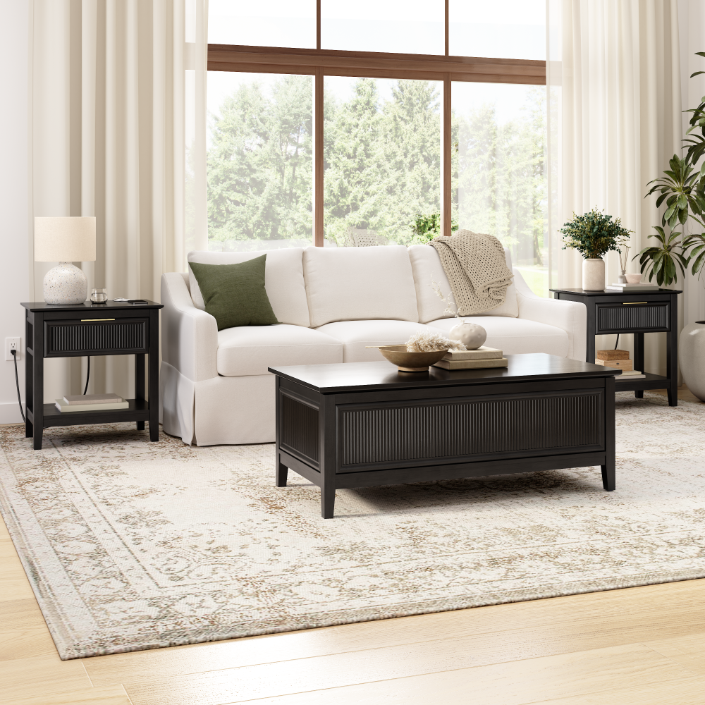 Shop Bush Home Camille Fluted Lift Top Coffee Table and End Tables Set, Image 02, CML001OB, #color_onyx birch
