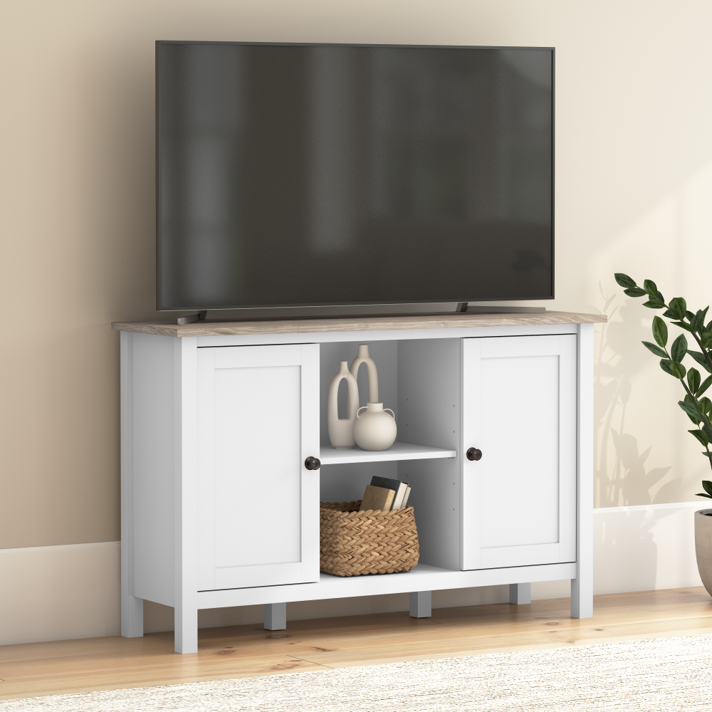 Shop Bush Furniture Mayfield 48W Tall TV Stand, Image 02, MAS148GW2-Z, #color_shiplap gray/pure white