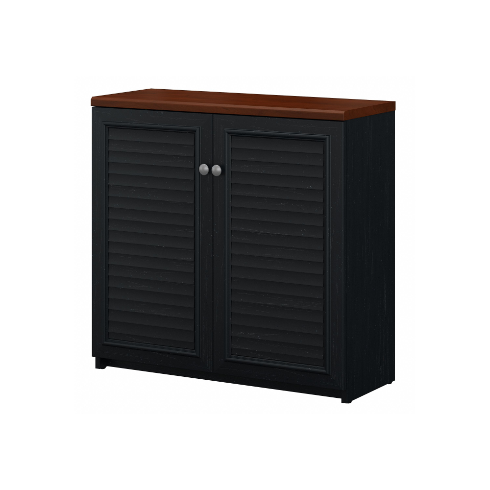 Shop Bush Furniture Fairview Small Storage Cabinet with Doors and Shelves, Image 01, WC53996-03, #color_antique black/hansen cherry