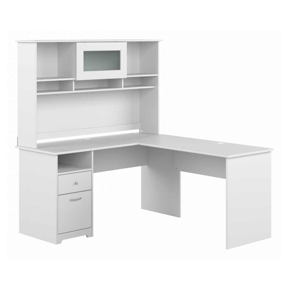 Shop Bush Furniture Cabot 60W L Shaped Computer Desk with Hutch and Drawers, Image 01, CAB046WHN, #color_white
