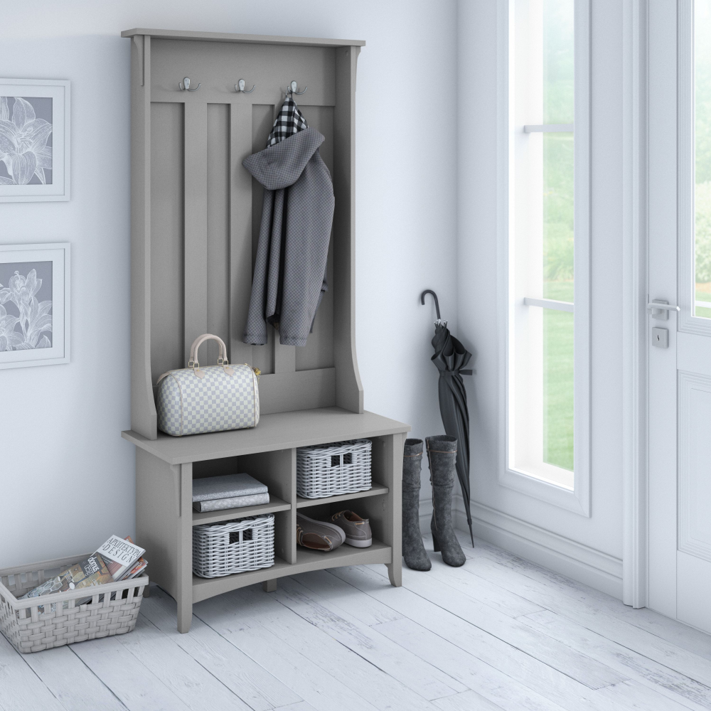 Shop Bush Furniture Salinas Hall Tree with Shoe Storage Bench, Image 02, SAS532CG-03, #color_cape cod gray