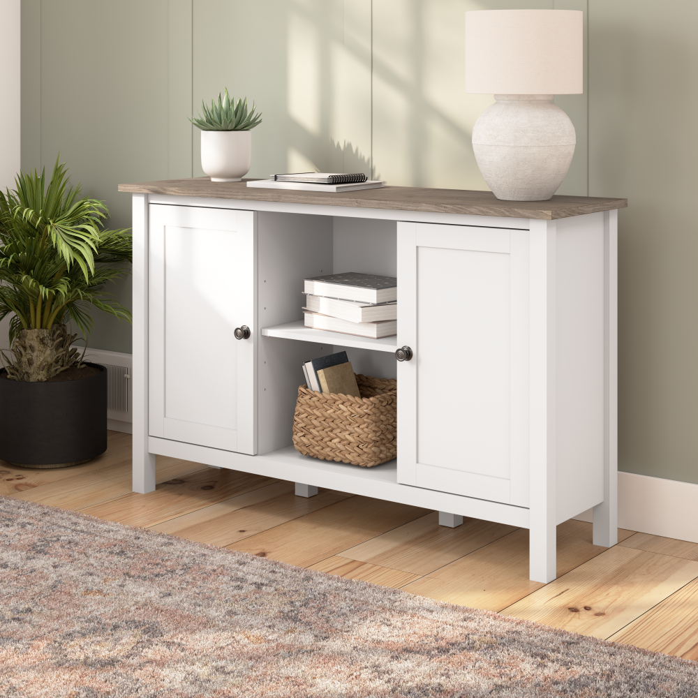 Shop Bush Furniture Mayfield Accent Cabinet with Doors, Image 02, MAS148GW2-03, #color_shiplap gray/pure white