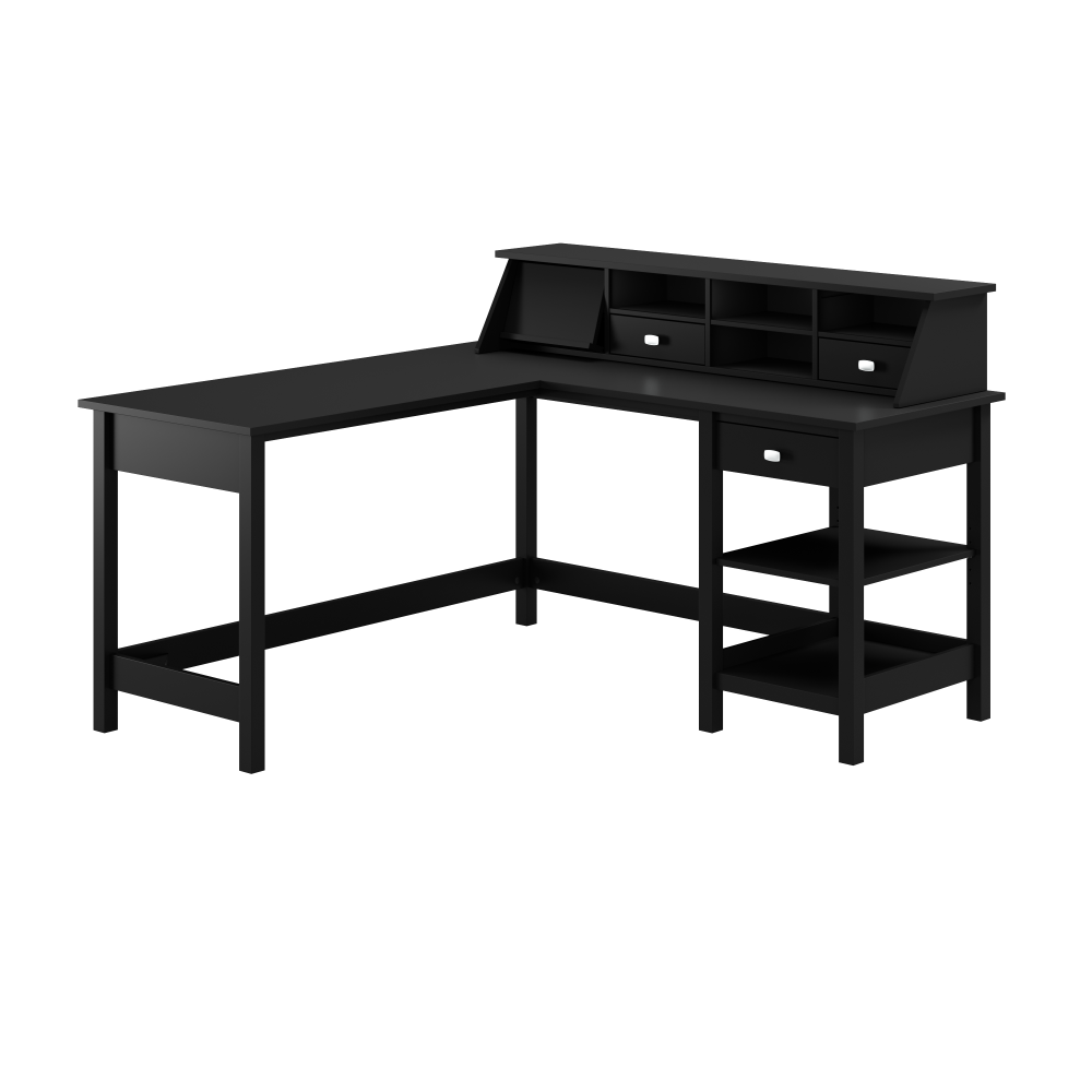 Shop Bush Furniture Broadview 60W L Shaped Computer Desk with Storage and Desktop Organizer, Image 02, BD029CBL, #color_classic black