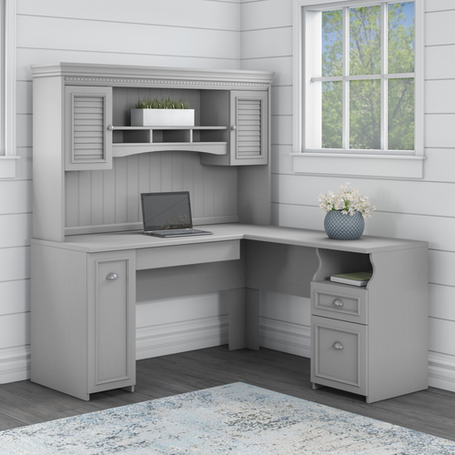 Shop Bush Furniture Fairview 60W L Shaped Desk with Hutch, Image 01, FV004CG, #color_cape cod gray