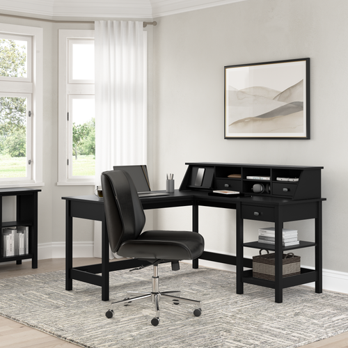 Shop Bush Furniture Broadview 60W L Shaped Computer Desk with Storage and Desktop Organizer, Image 01, BD029CBL, #color_classic black