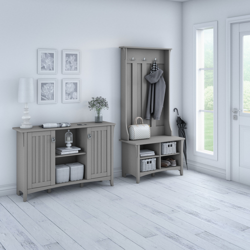 Shop Bush Furniture Salinas Entryway Storage Set with Hall Tree, Shoe Bench and Accent Cabinet, Image 01, SAL008CG, #color_cape cod gray