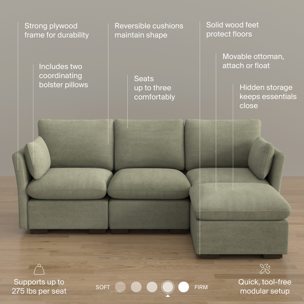 Shop Bush Home Sienna Modular 3-Seater Reversible Chaise Sectional, Image 08, SNA009SGW, #color_soft green