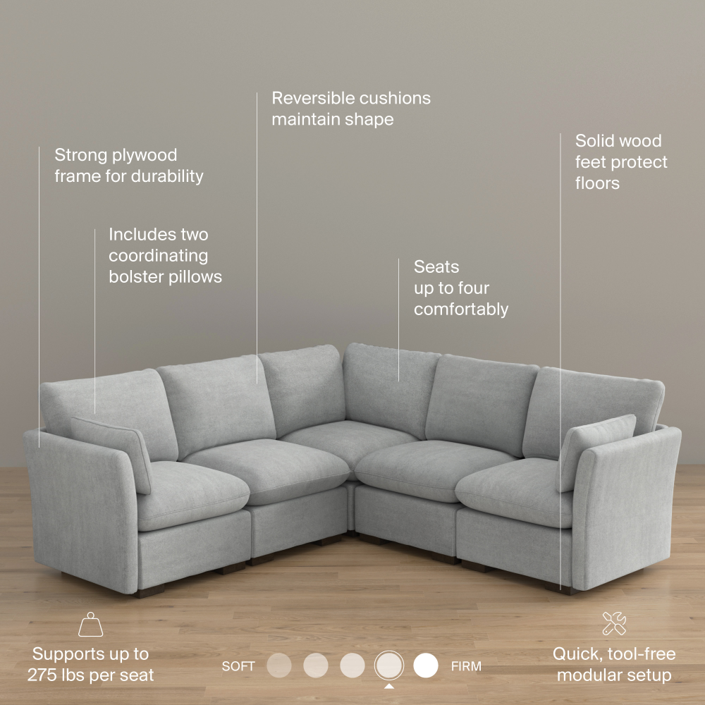 Shop Bush Home Sienna Modular 4-Seater Sectional, Image 08, SNA004DGW, #color_dove gray