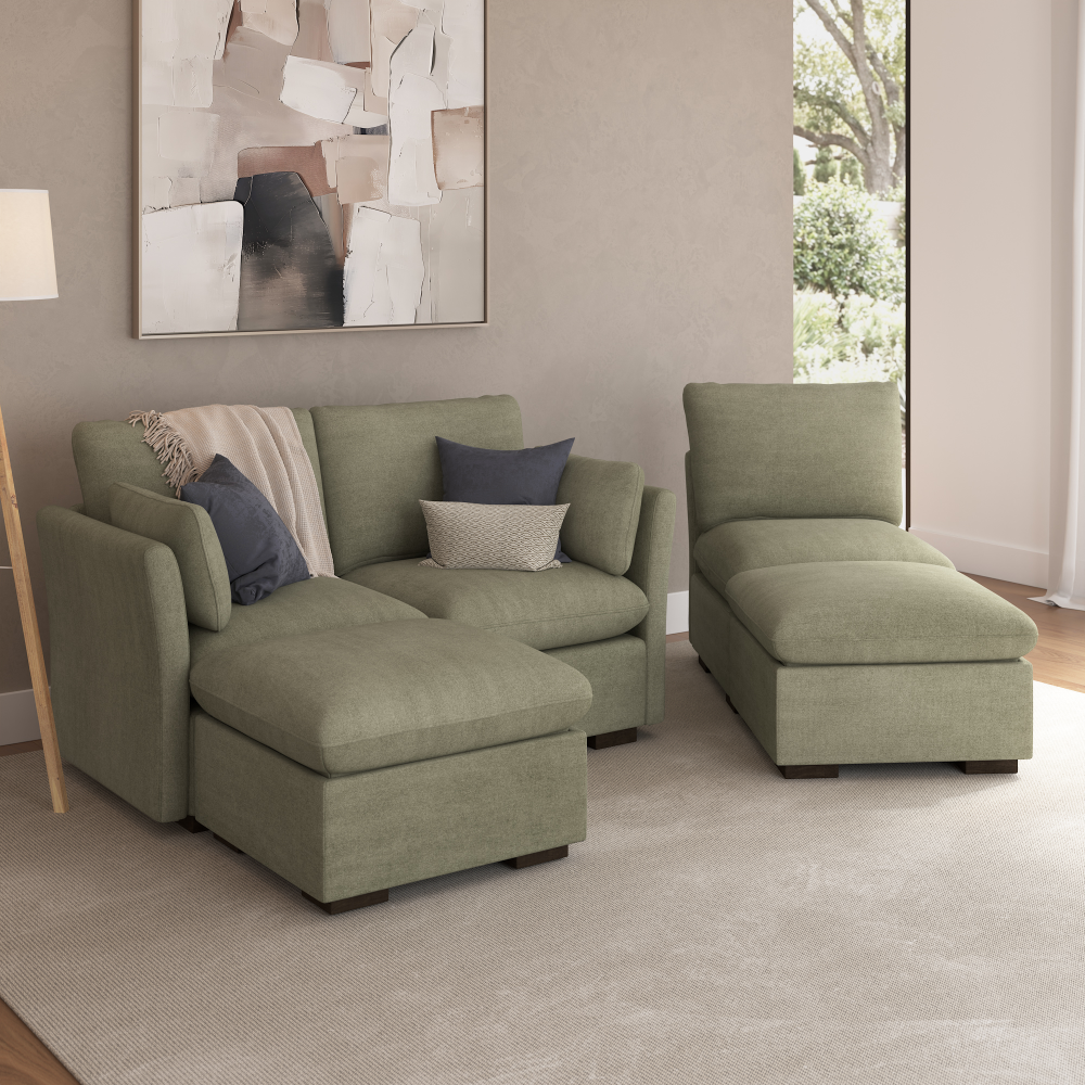 Shop Bush Home Sienna Modular 3-Seater Double Ottoman Chaise Sectional, Image 03, SNA008SGW, #color_soft green