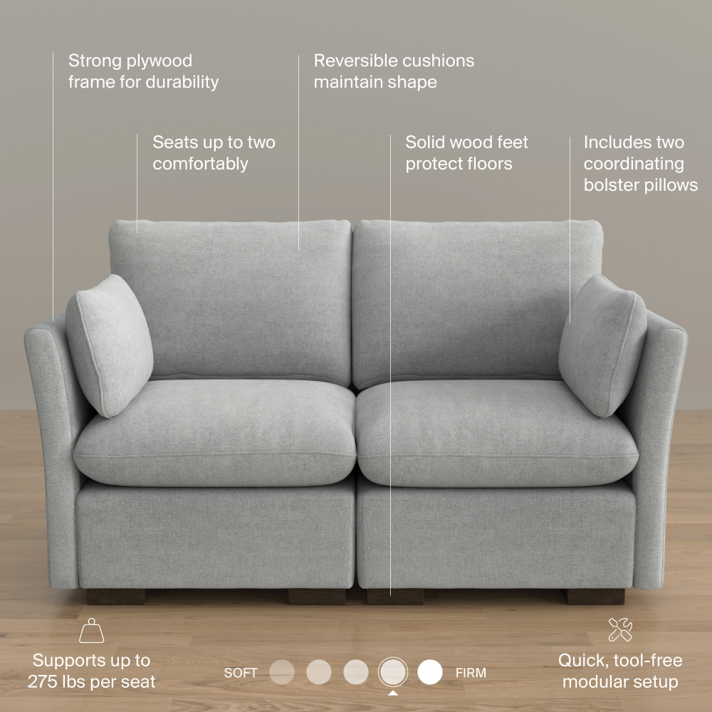 Shop Bush Home Sienna Modular 2-Seater Loveseat, Image 08, SNA002DGW, #color_dove gray