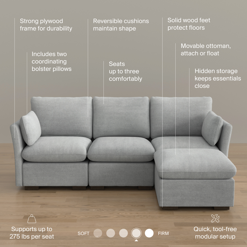 Shop Bush Home Sienna Modular 3-Seater Reversible Chaise Sectional, Image 08, SNA009DGW, #color_dove gray