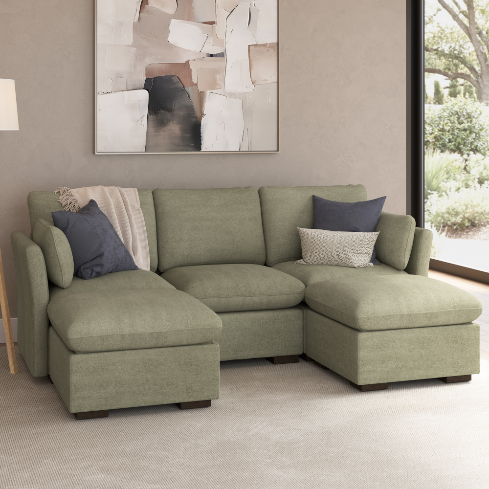 Shop Bush Home Sienna Modular 3-Seater Double Ottoman Chaise Sectional, Image 01, SNA008SGW, #color_soft green