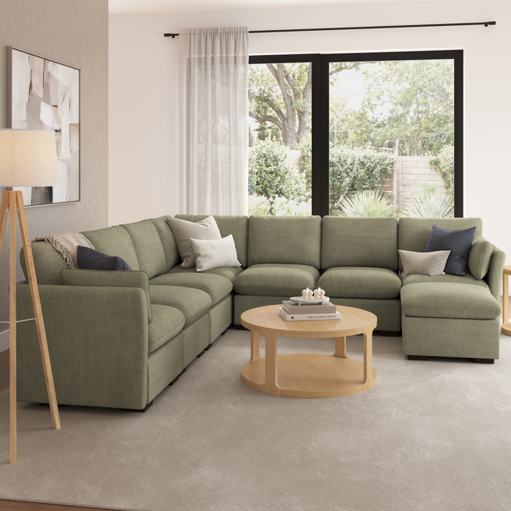 Shop Bush Home Sienna Modular 6-Seater Sectional with Storage Ottoman, Image 03, SNA006SGW, #color_soft green