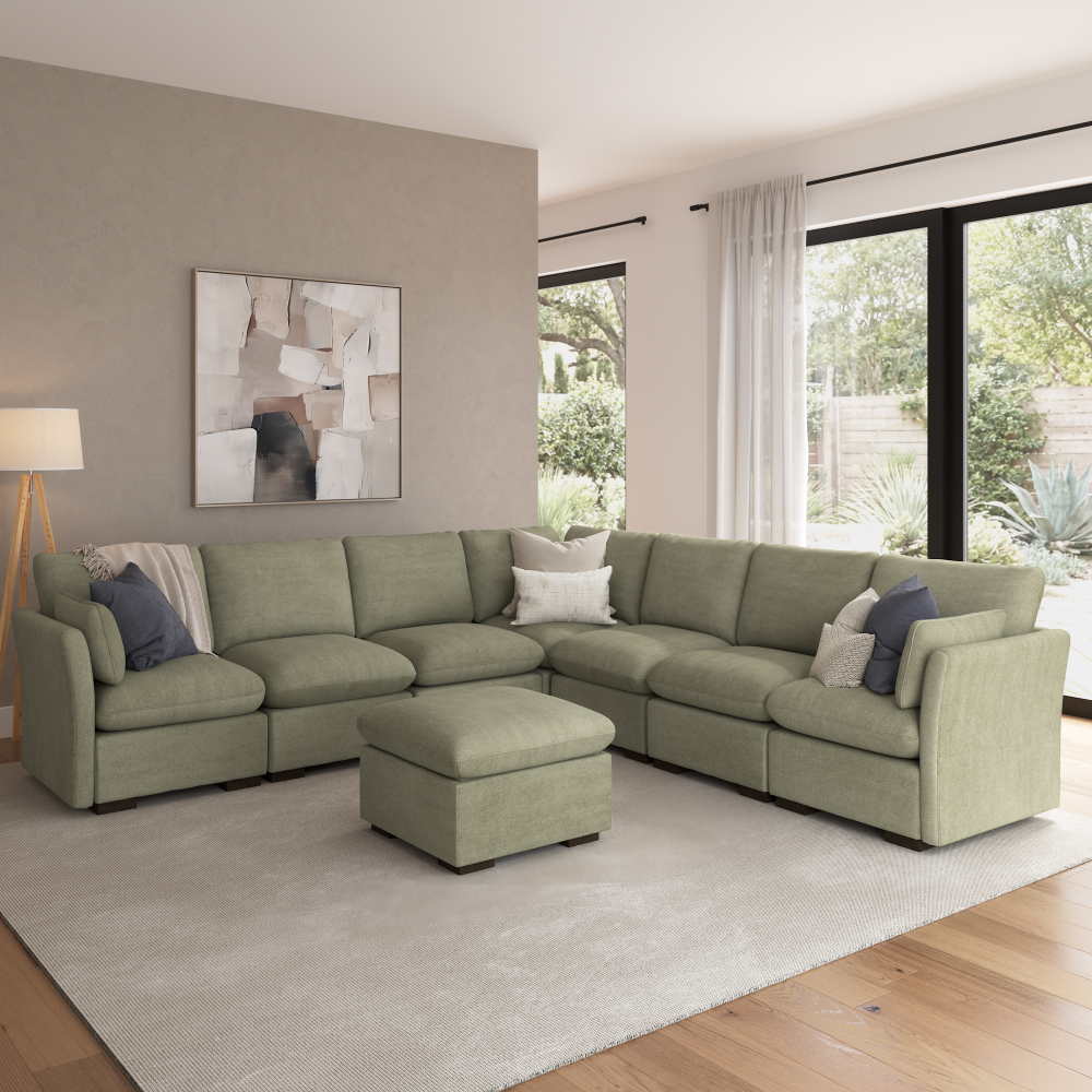 Shop Bush Home Sienna Modular 6-Seater Sectional with Storage Ottoman, Image 01, SNA006SGW, #color_soft green