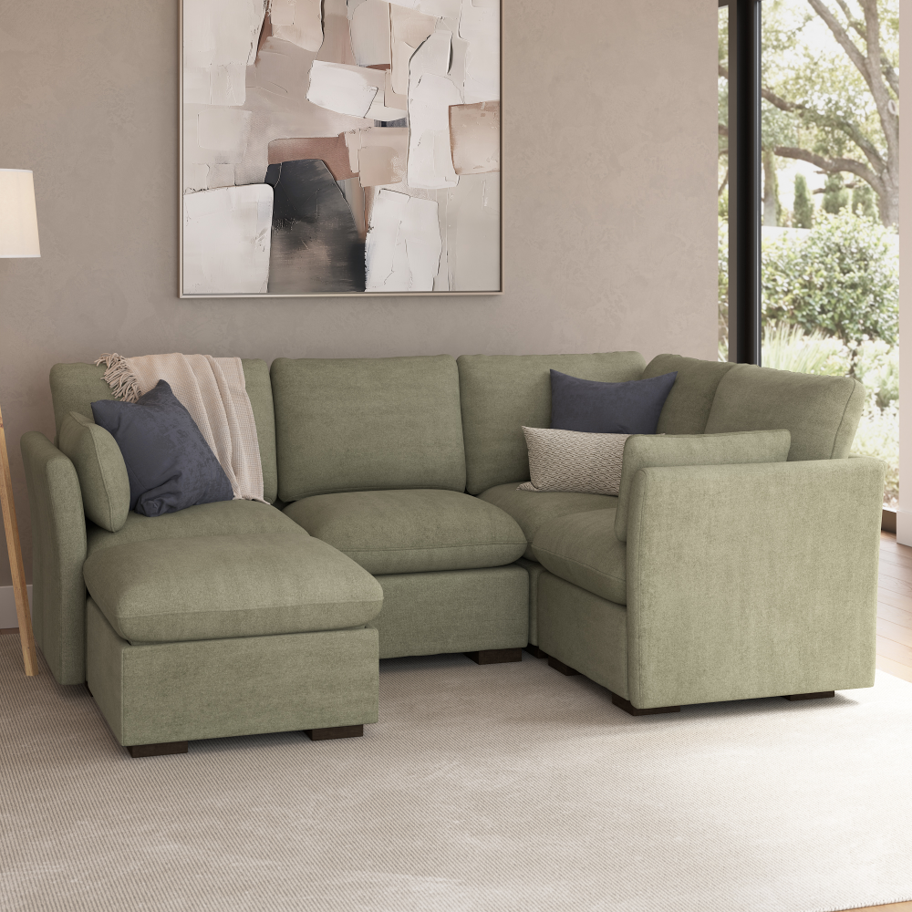 Shop Bush Home Sienna Modular 3-Seater Sectional with Storage Ottoman, Image 03, SNA011SGW, #color_soft green