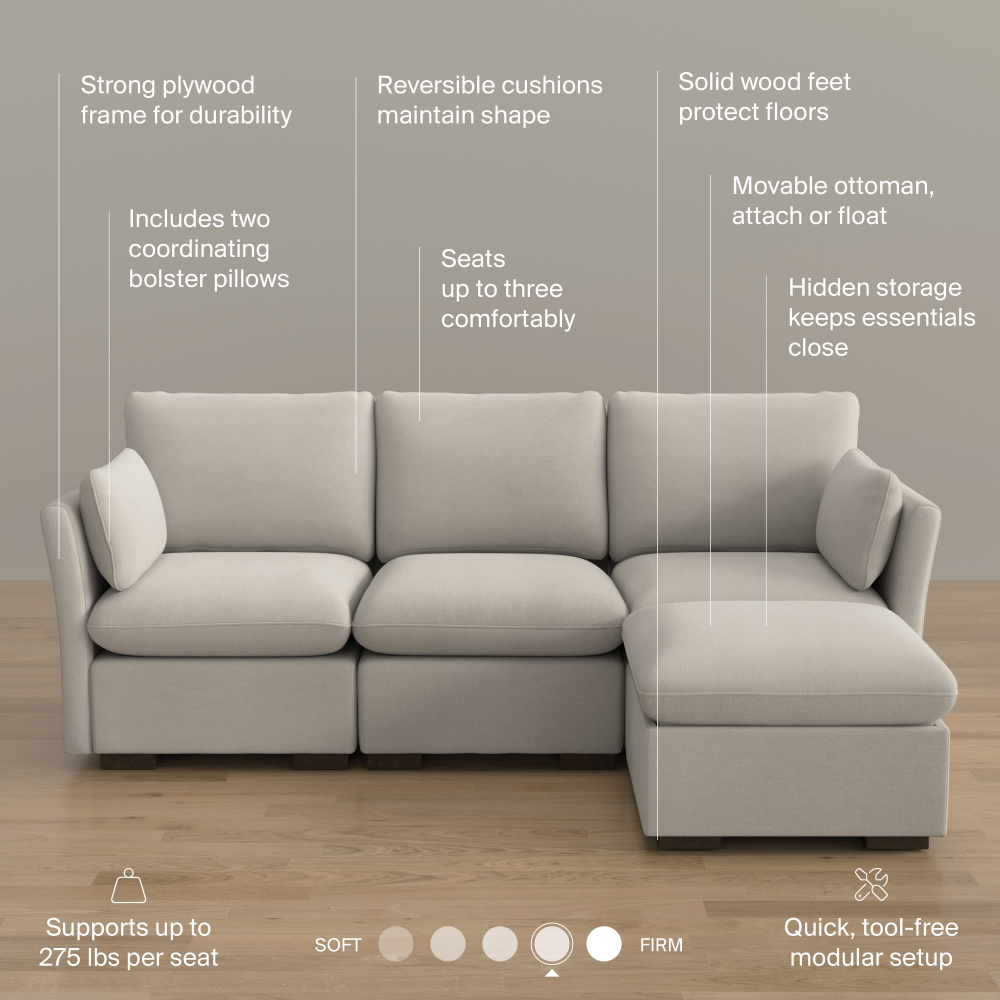 Shop Bush Home Sienna Modular 3-Seater Reversible Chaise Sectional, Image 08, SNA009MTW, #color_mist taupe