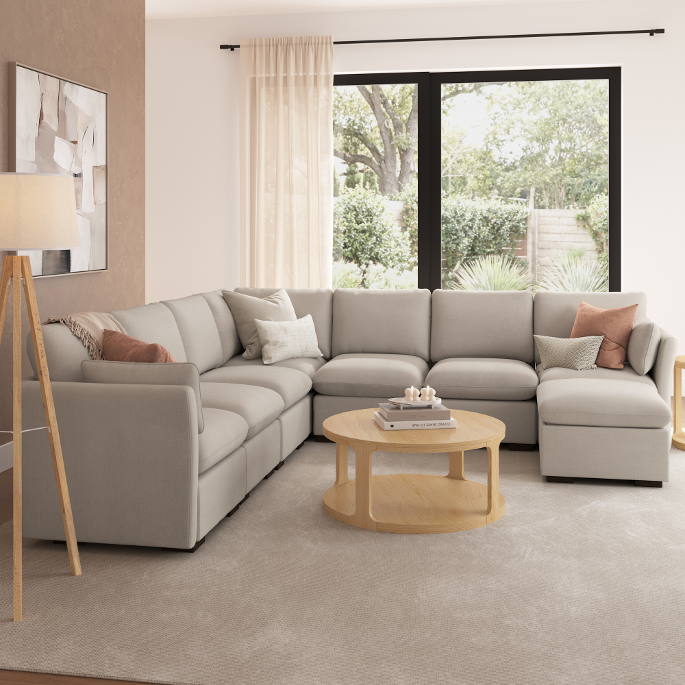 Shop Bush Home Sienna Modular 6-Seater Sectional with Storage Ottoman, Image 03, SNA006MTW, #color_mist taupe
