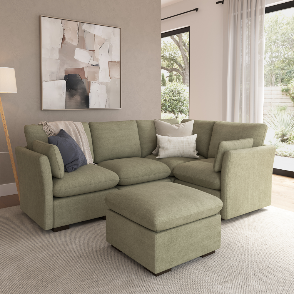 Shop Bush Home Sienna Modular 3-Seater Sectional with Storage Ottoman, Image 01, SNA011SGW, #color_soft green