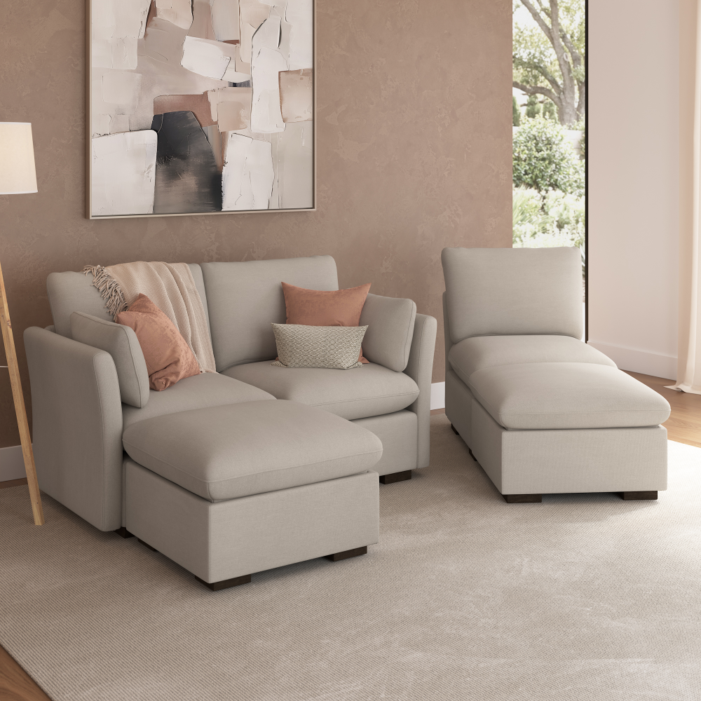 Shop Bush Home Sienna Modular 3-Seater Double Ottoman Chaise Sectional, Image 03, SNA008MTW, #color_mist taupe