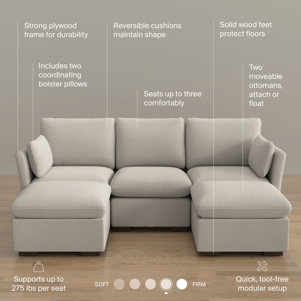 Shop Bush Home Sienna Modular 3-Seater Double Ottoman Chaise Sectional, Image 08, SNA008MTW, #color_mist taupe