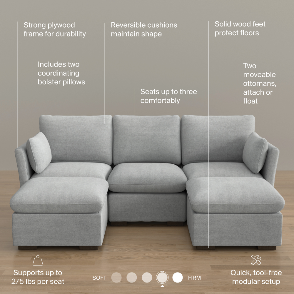 Shop Bush Home Sienna Modular 3-Seater Double Ottoman Chaise Sectional, Image 08, SNA008DGW, #color_dove gray