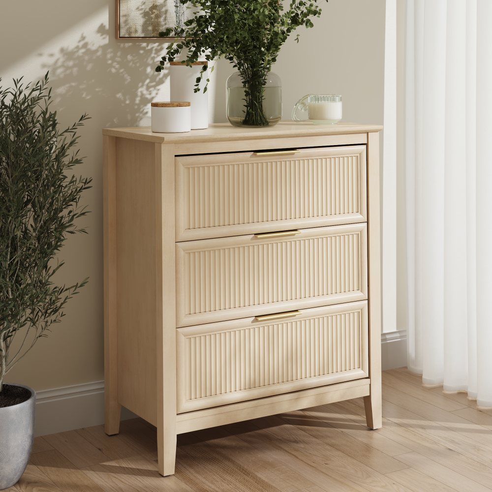 Shop Bush Home Camille Fluted 3 Drawer Dresser, Image 01, CMS130NB-03, #color_natural birch