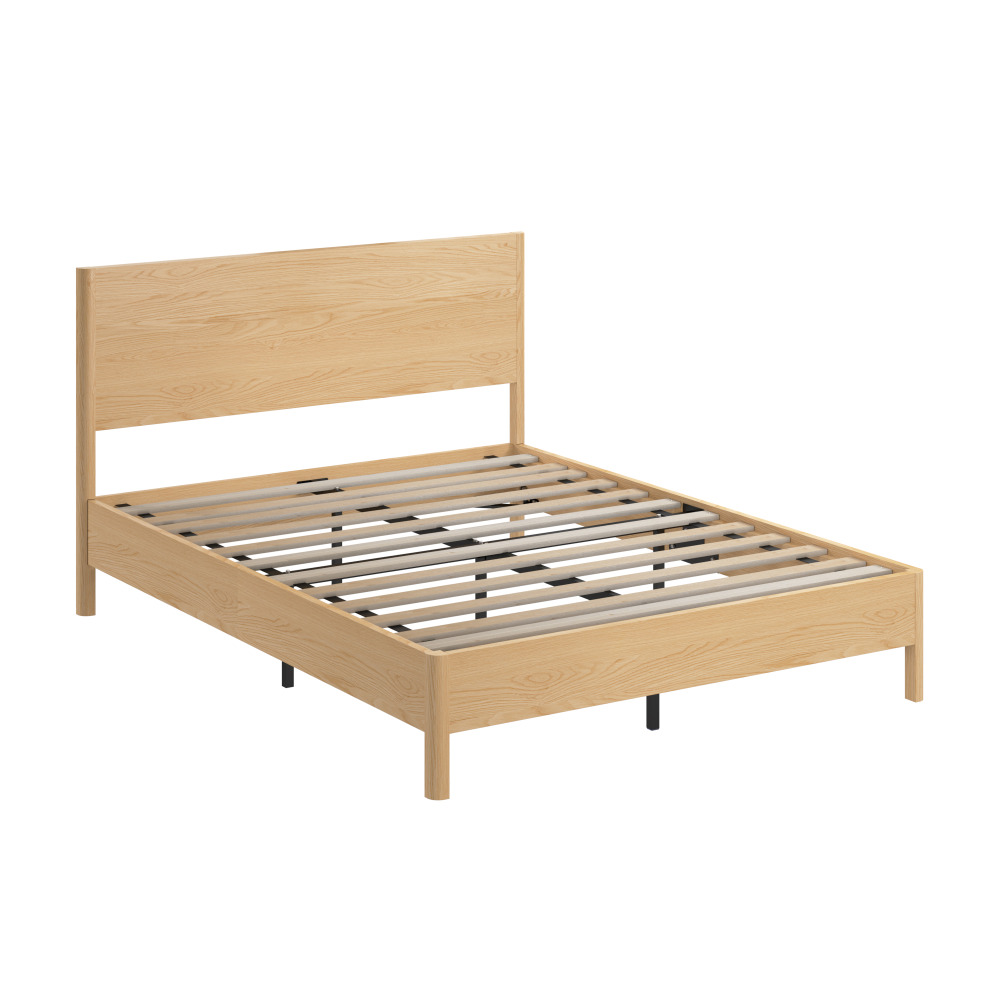 Shop Bush Home Vera Queen Platform Bed Frame with Headboard, Image 02, VRQ165NW-03K, #color_natural white oak/black metal